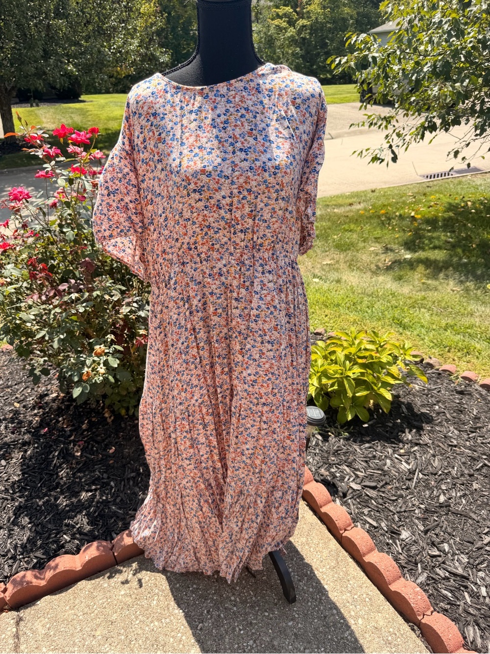 Floral Pink & Blue Maxi Dress - Casual Women's Summer Dress